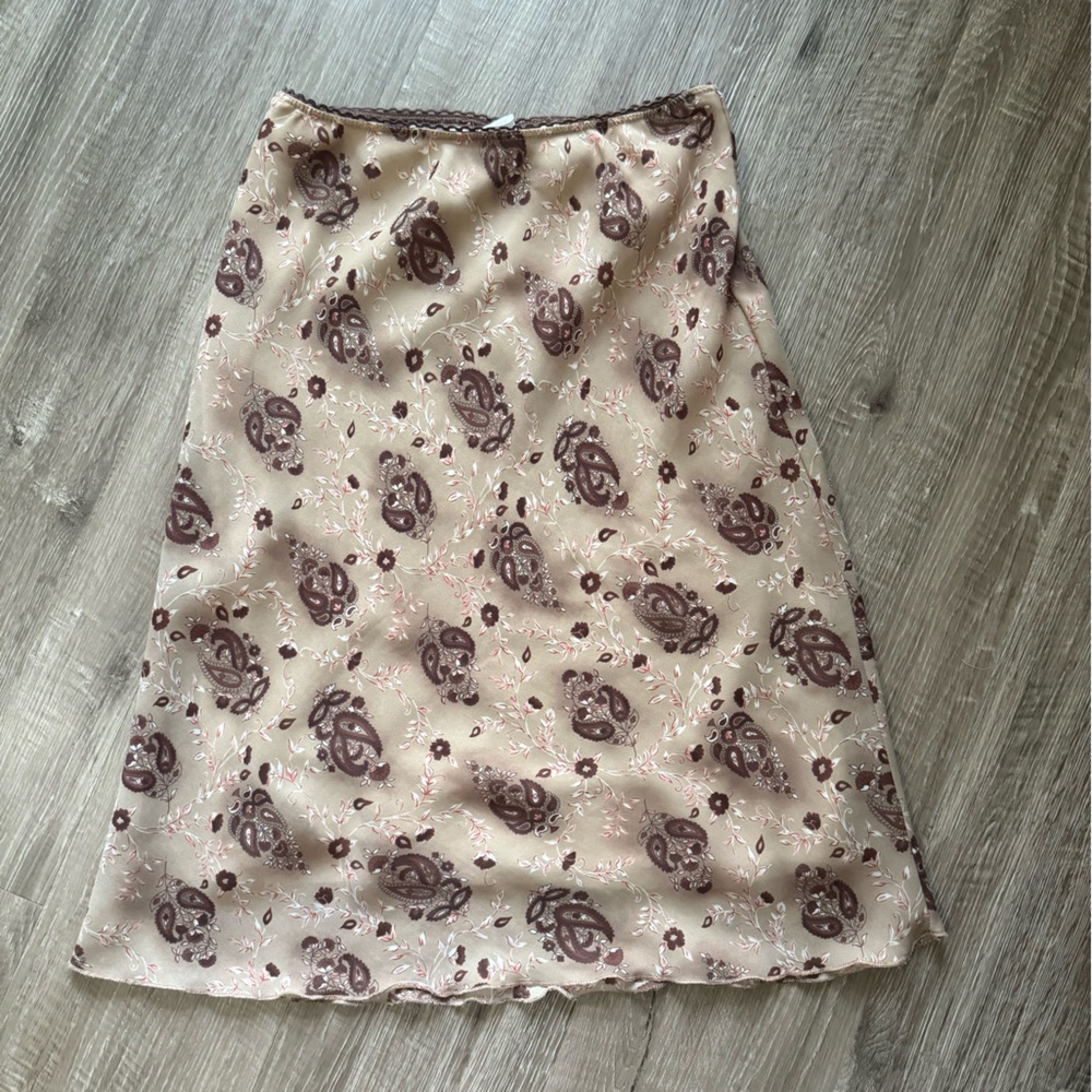 Vintage Brown Paisley Midi Skirt - Medium